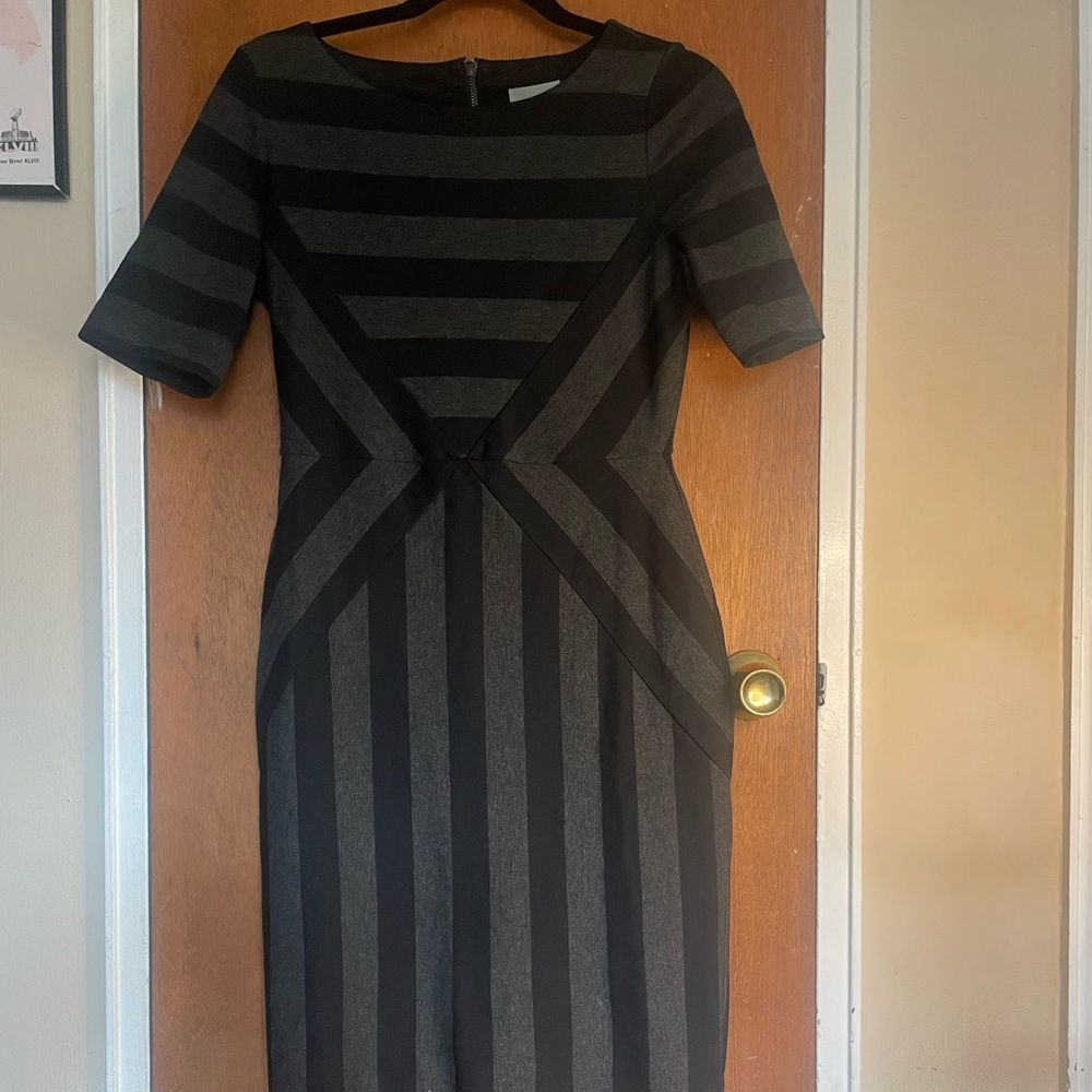 Maeve Black & Grey Striped Geometric A-Line Dress - Size 8